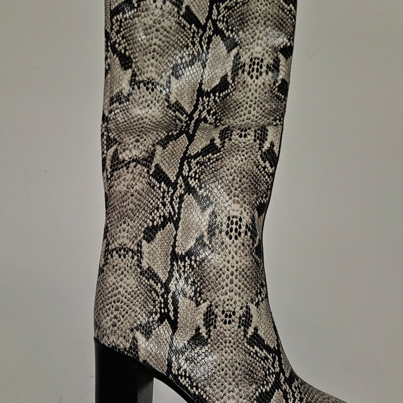 SCHUTZ Black and Cream Snakeskin Heeled Boots - Picture 4 of 9